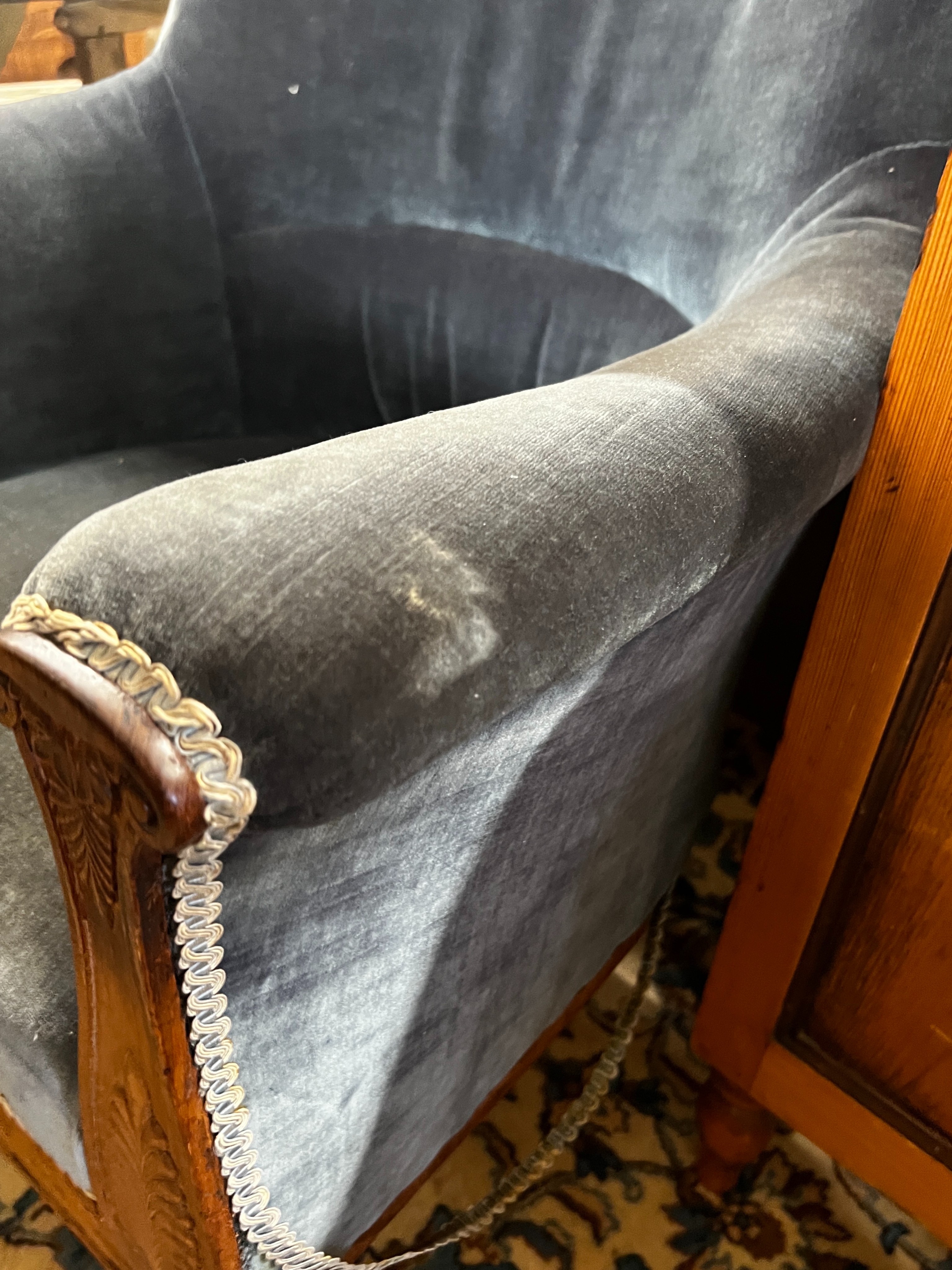 A French 2nd Empire mahogany bergere, width 68cm, depth 75cm, height 98cm